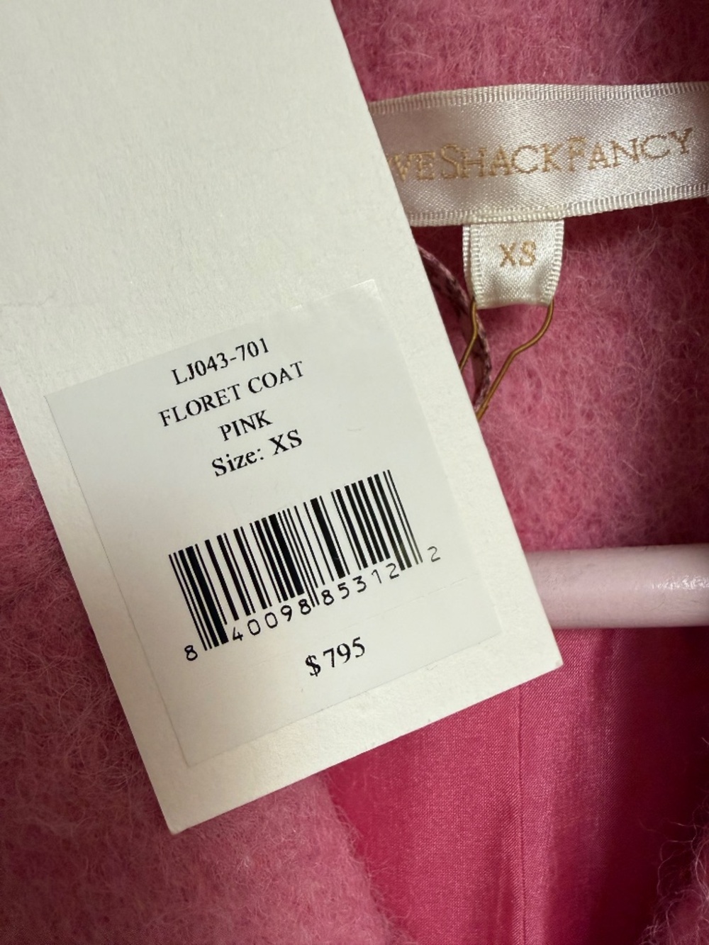NWT LoveShackFancy Floret Wool Double Breasted Long Trench Coat Pink XS Bow - Picture 10 of 16